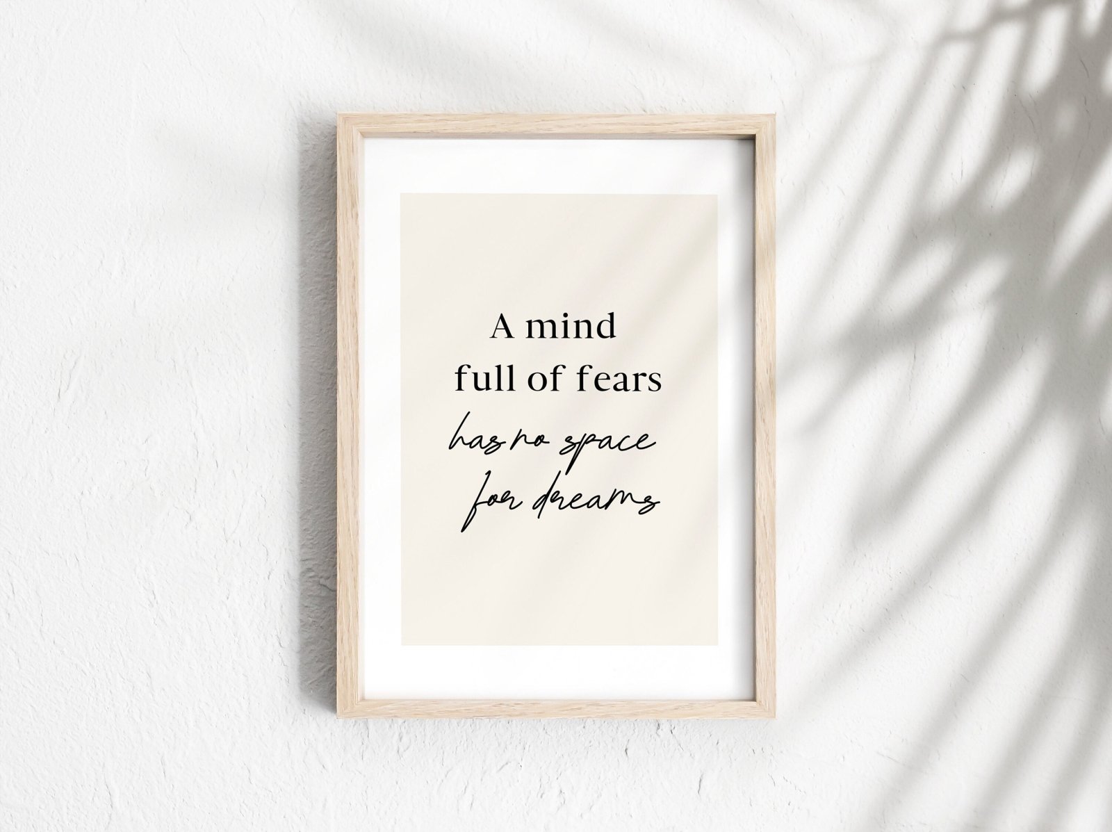 Achtsamkeit Poster, Sprüche, Zitate, Poster, positives Mindset, Achtsamkeit, Digitaldruck, "A mind full of fears", Optional mit Posterleiste - HappyLuz Shop