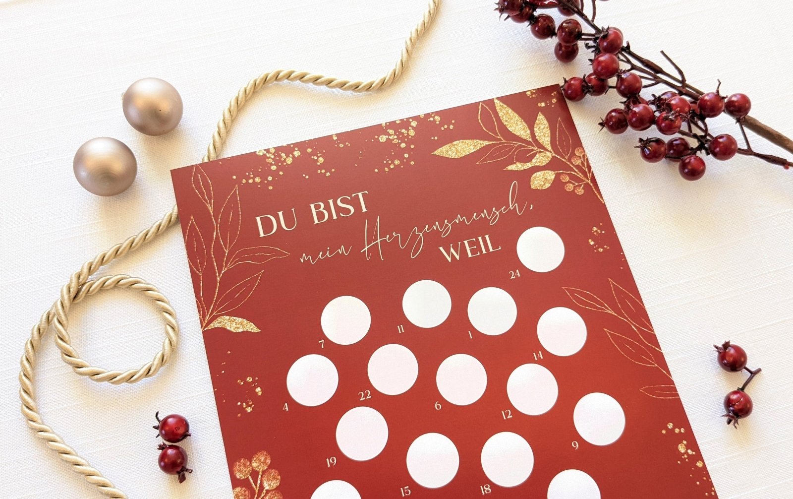 Adventskalender DIY, Geschenk Weihnachten, Männer, beste Freundin, Rubbelkalender, "Du bist mein Herzensmensch, weil", Din A4 - HappyLuz Shop
