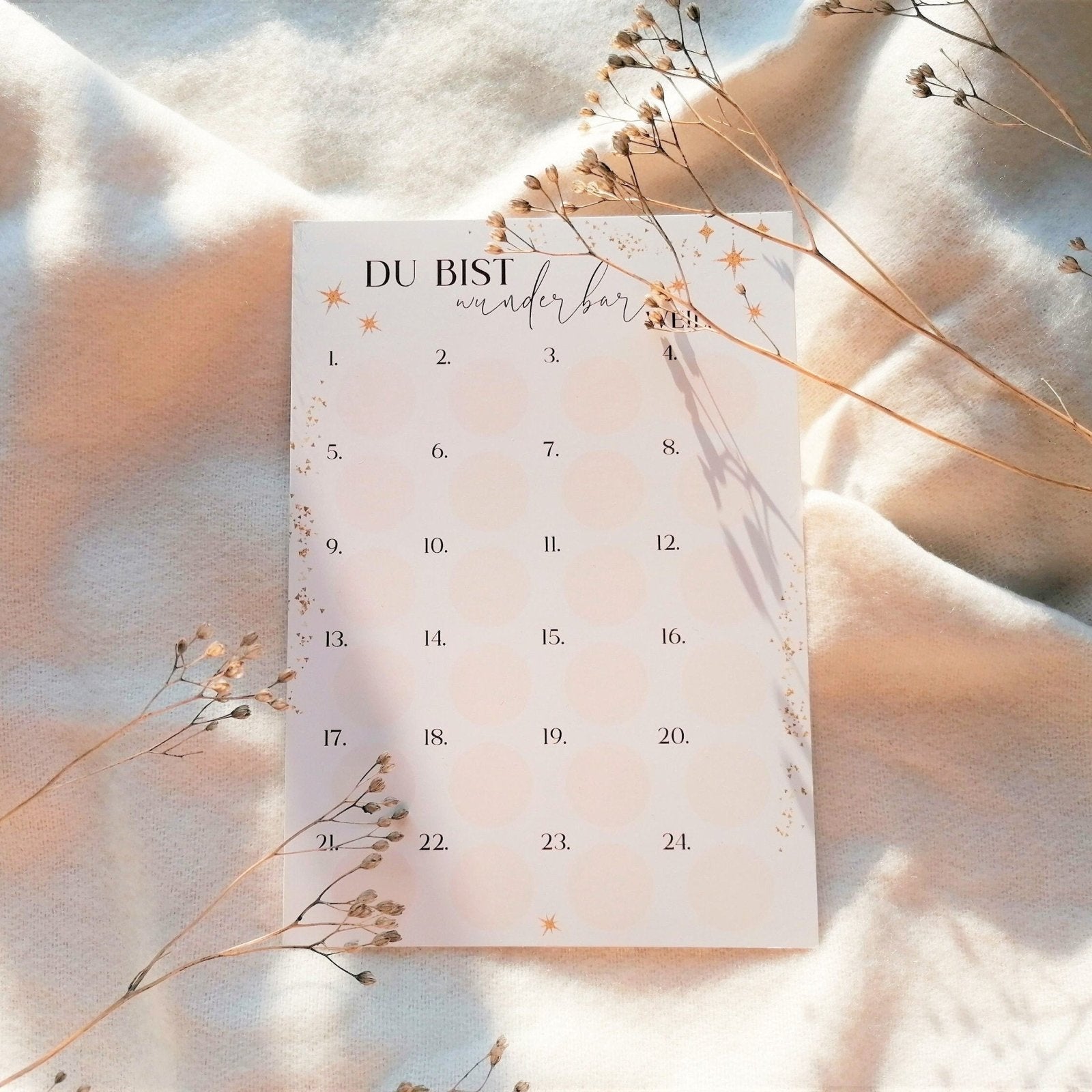 Adventskalender zum Rubbeln, DIY Adventskalender, Adventskalender zum selber basteln, "Du bist wunderbar, weil" creme gold, Din A5 - HappyLuz Shop