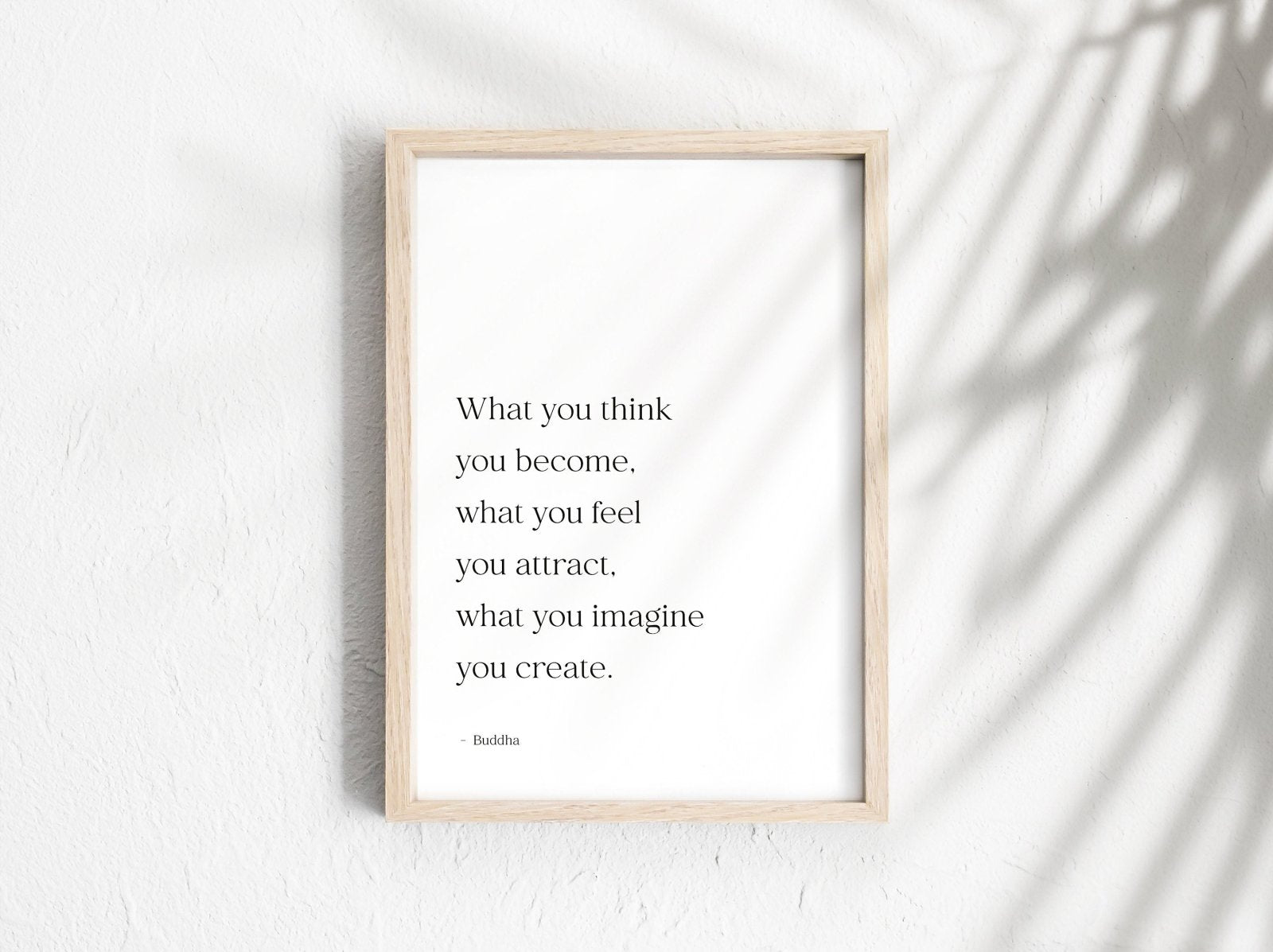 Buddha Poster, Achtsamkeit Poster, Affirmationsposter, Meditations Poster, Buddha Zitate, "What you think you become" schwarz weiß - HappyLuz Shop