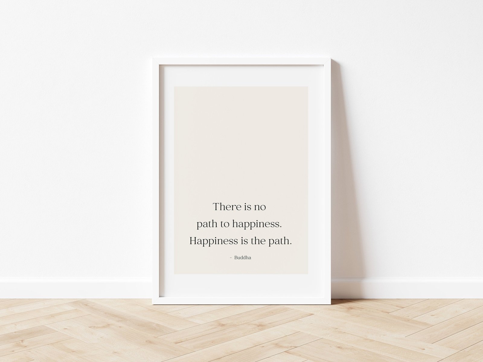 Buddha Poster Zitate Achtsamkeit, positives Mindset, Poster Affirmation, There is no path to happiness, optional mit Magnet Posterleiste - HappyLuz Shop