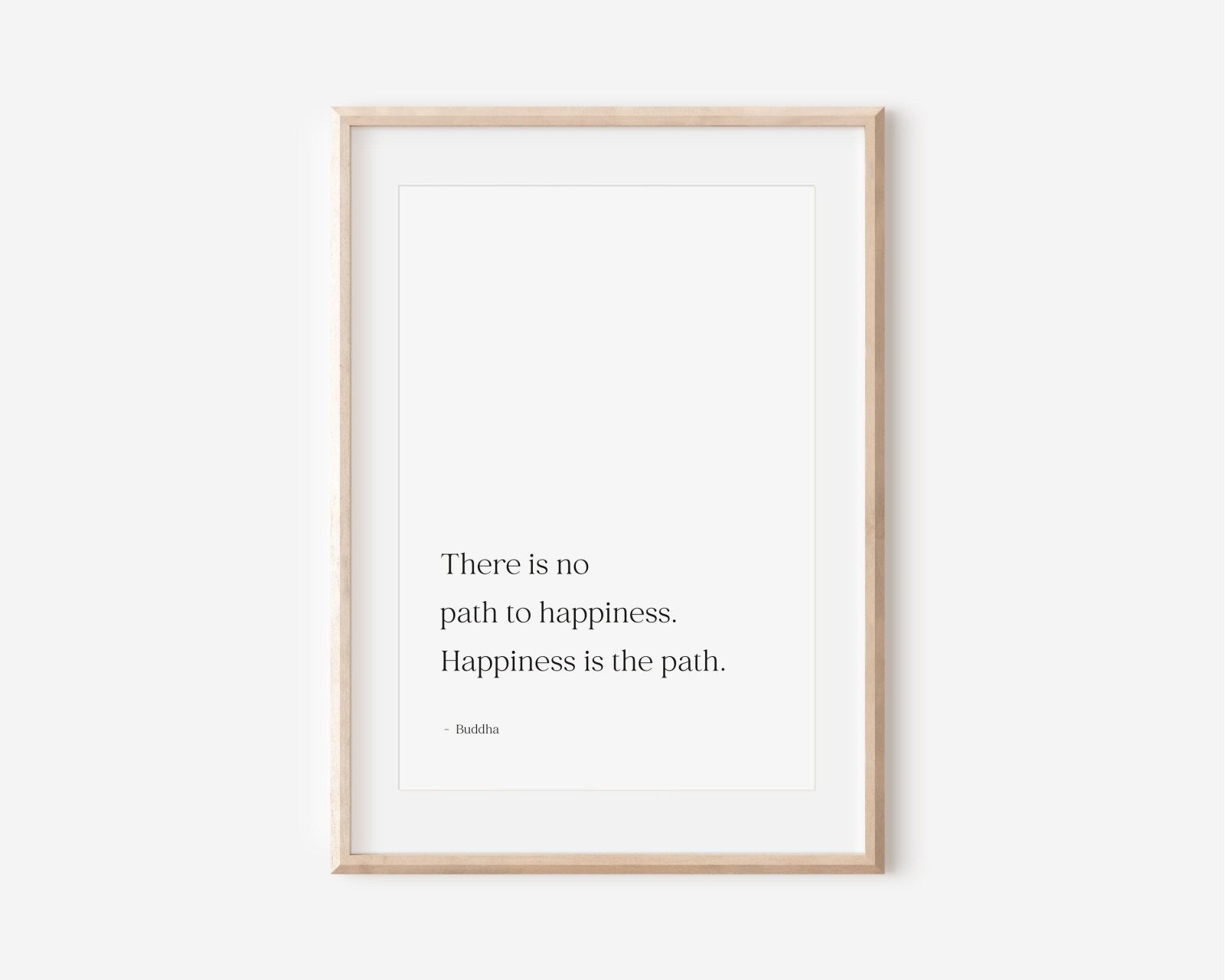 Buddha Zitate Poster, Achtsamkeit Poster, Meditation Poster, "Happiness is the path" schwarz weiß, optional mit Posterleiste aus Holz - HappyLuz Shop