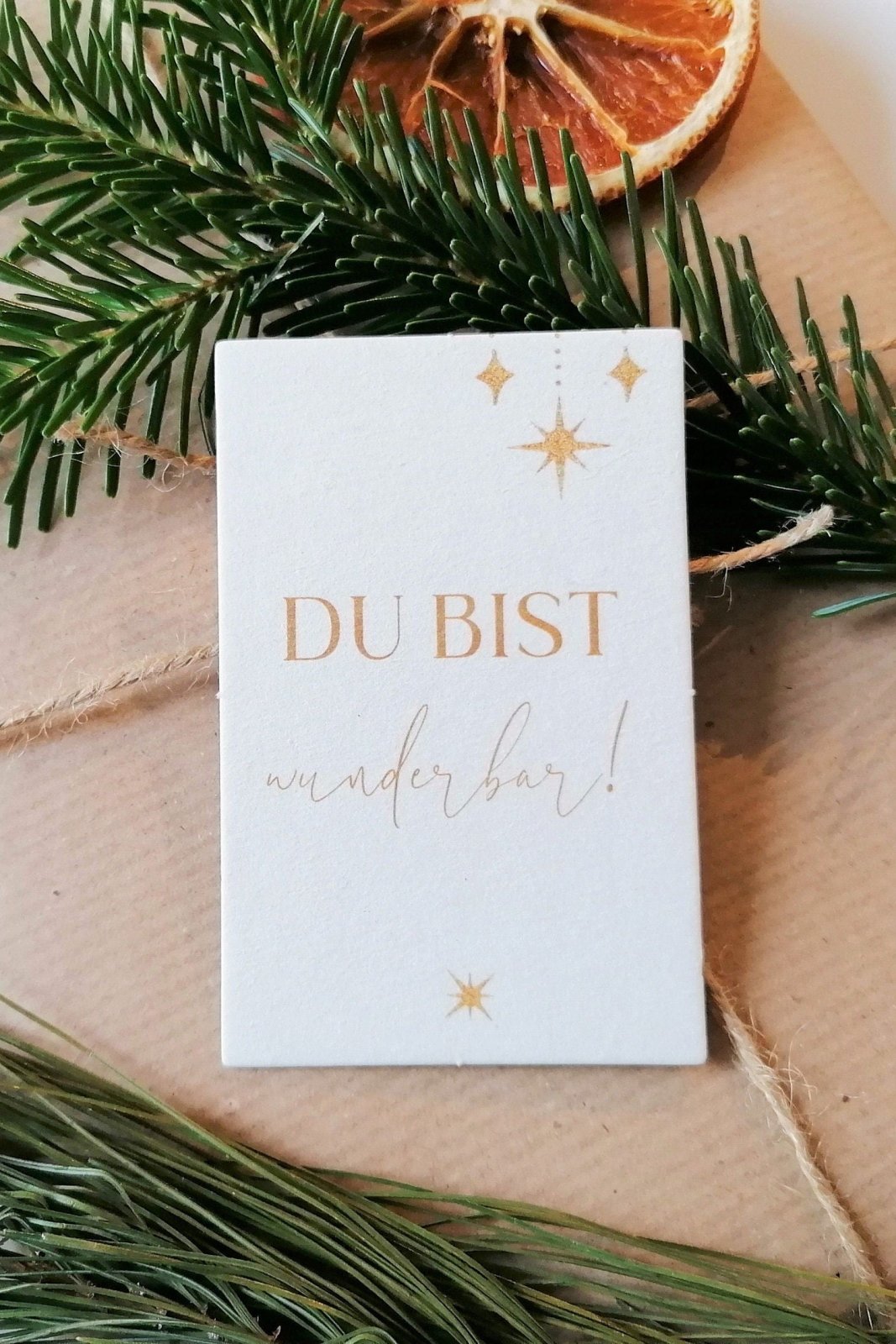 Karte mini gold, "Du bist wunderbar!", Karte Weihnachten, Geschenkkarte modern, Weihnachtskartenset, Geschenkverpackung, Holzschliffpappe - HappyLuz Shop