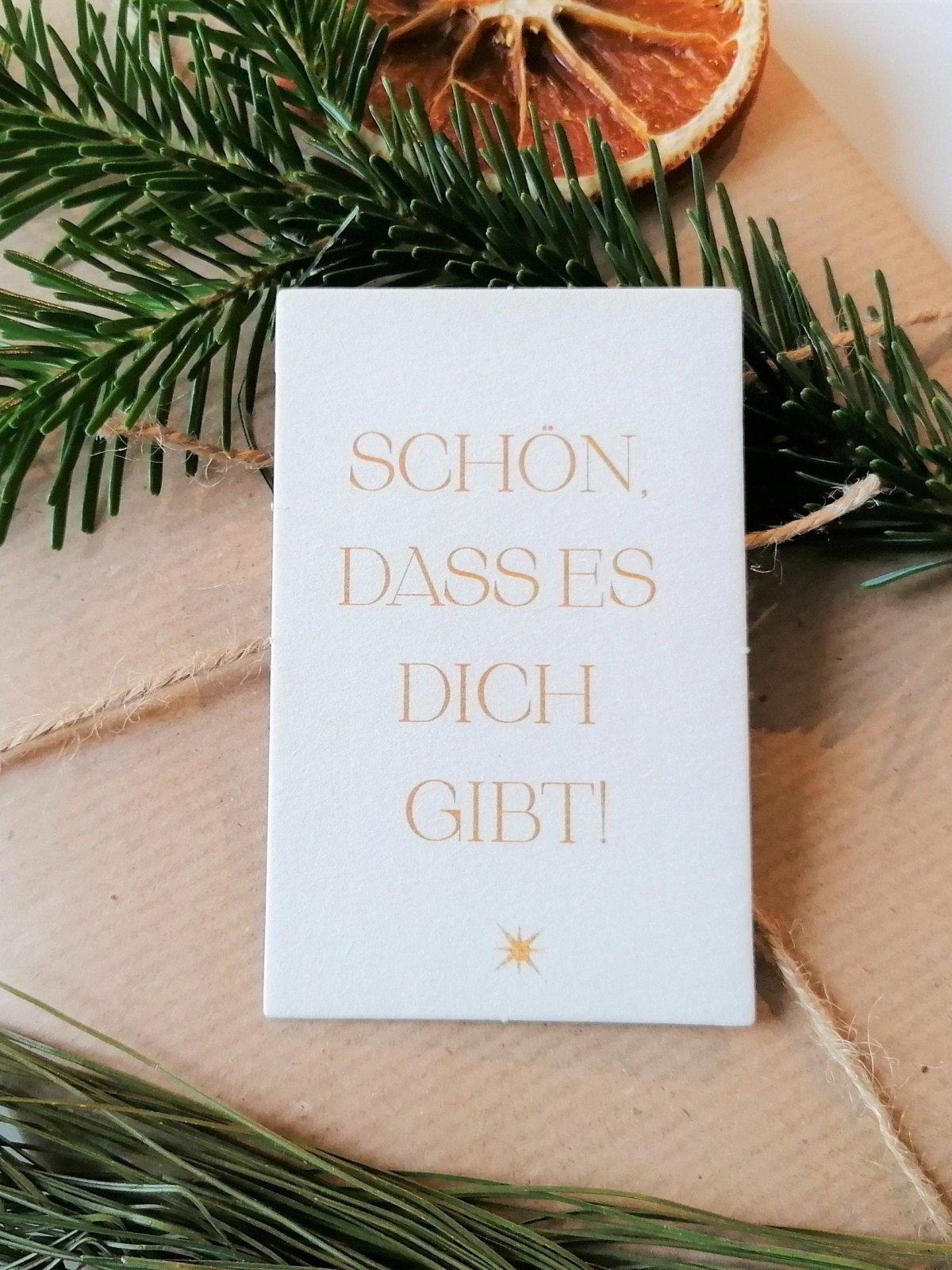 Karte "Schön, dass es dich gibt!", Karte Weihnachten, Geschenkkarte modern, Weihnachtskartenset, Geschenkverpackung, Holzschliffpappe - HappyLuz Shop
