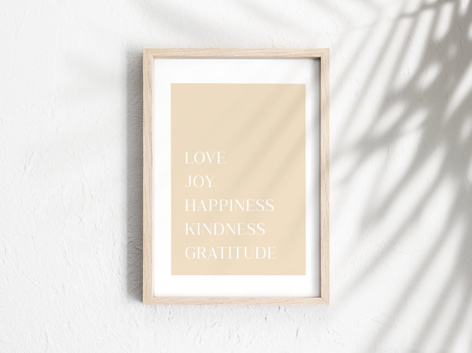 Love Joy Happiness Kindness Gratitude Poster, Sprüche, Zitate, Poster, positive Affirmationen, optional mit Magnet Posterleiste aus Holz - HappyLuz Shop