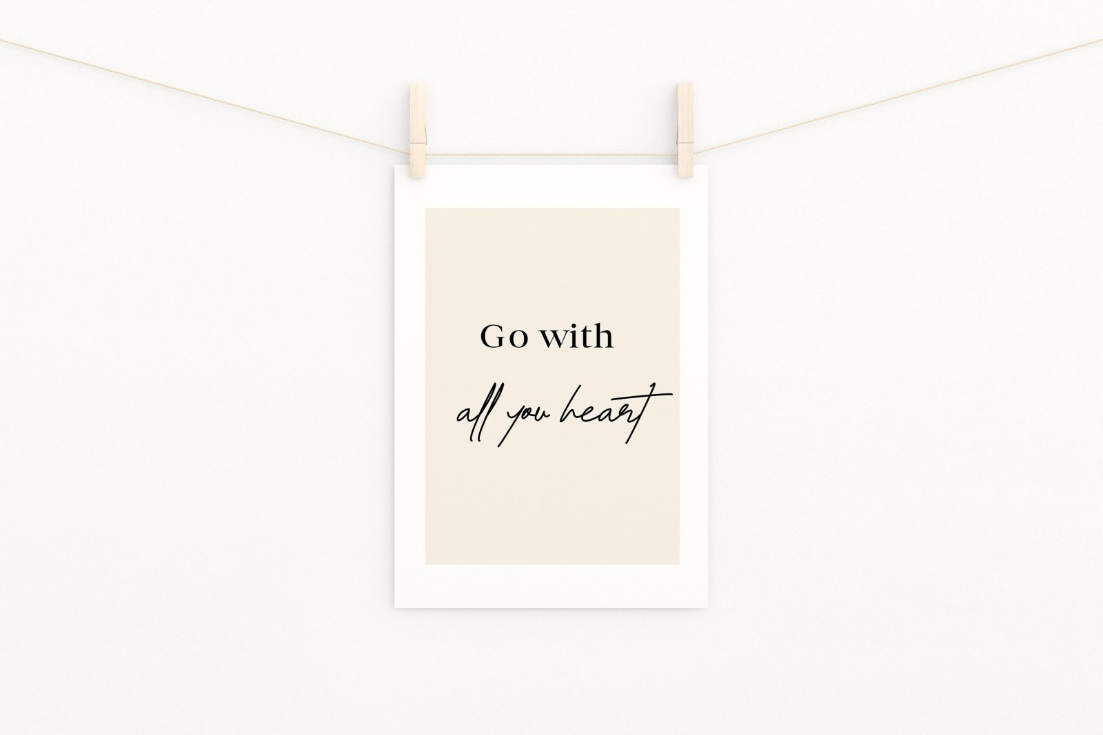 Poster Go with all your heart, Kunstdruck, positives Mindset, Achtsamkeit Poster, Motivation und Inspiration, mit Posterleiste - HappyLuz Shop