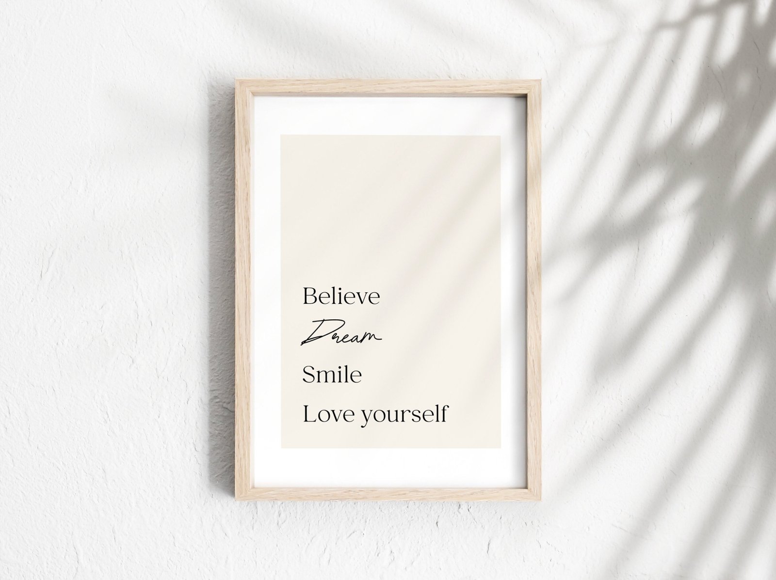 Poster Motivation, Sprüche und Zitate, Poster, positive Affirmationen, positives Mindset, Achtsamkeit, "Believe, dream, smile", Posterleiste - HappyLuz Shop