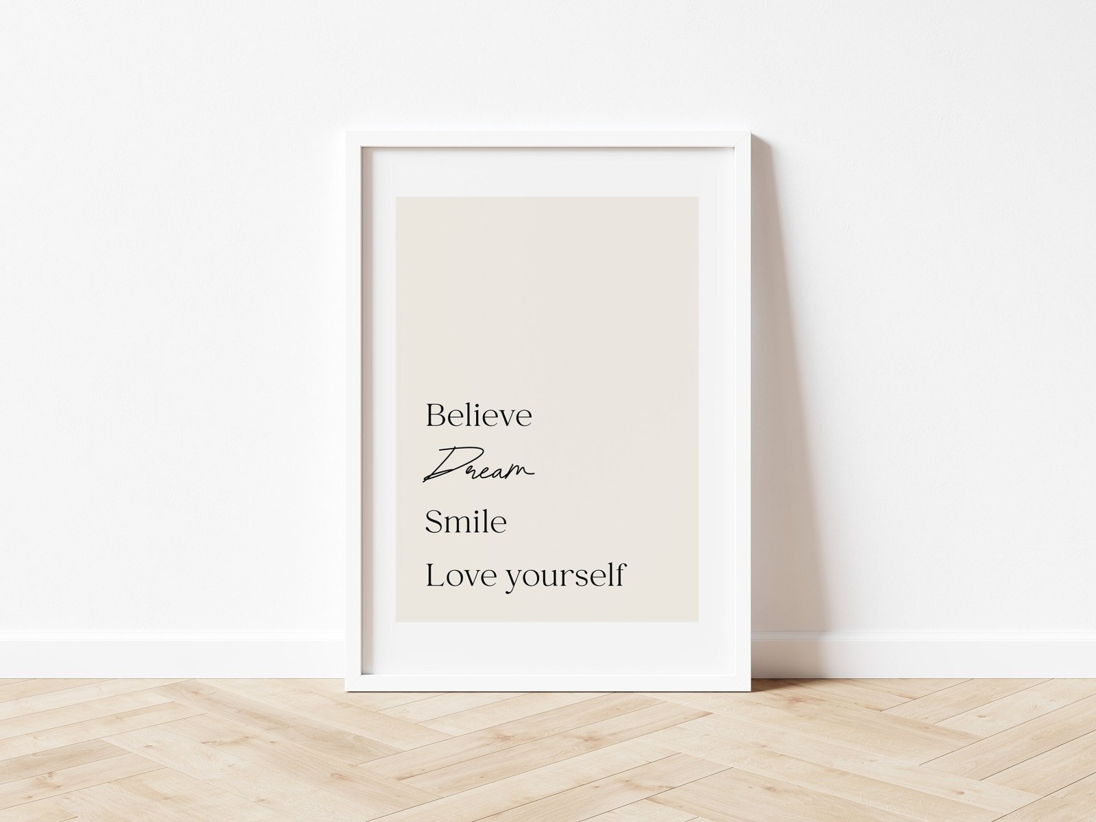 Poster Motivation, Sprüche und Zitate, Poster, positive Affirmationen, positives Mindset, Achtsamkeit, "Believe, dream, smile", Posterleiste - HappyLuz Shop