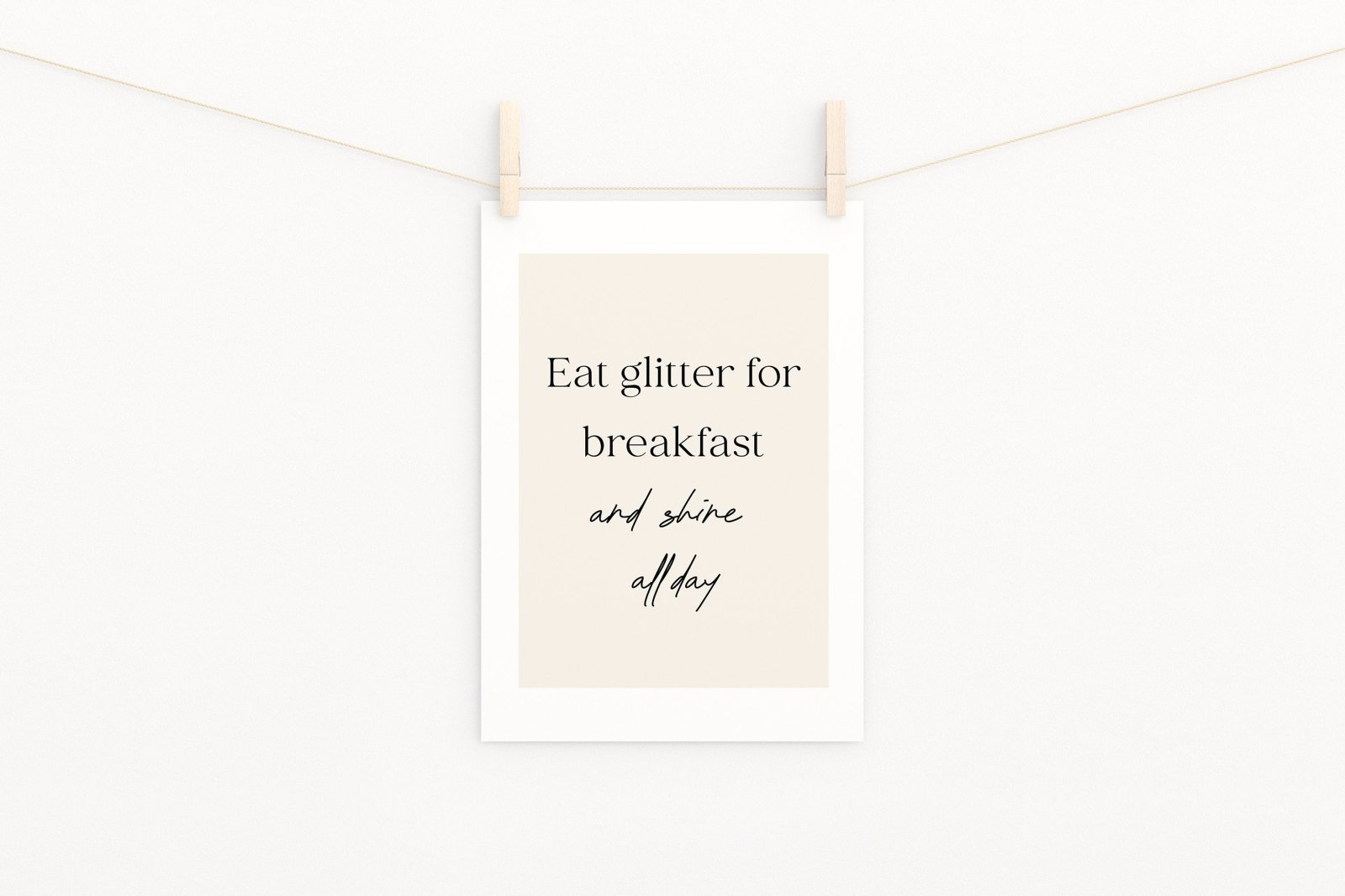 Poster Zitate Motivation, positive Sprüche, positives Mindset, "Eat glitter for breakfast and shine all day", optional mit Posterleiste - HappyLuz Shop