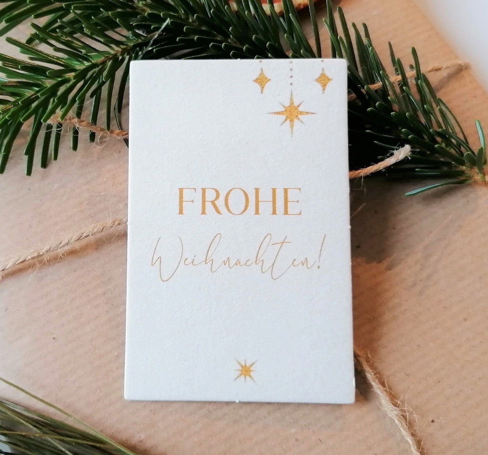 Weihnachtskarte gold mini, Weihnachtskartenset, Geschenkverpackung Weihnachten, Karte "Frohe Weihnachten!", Karte Holzschliffpappe - HappyLuz Shop