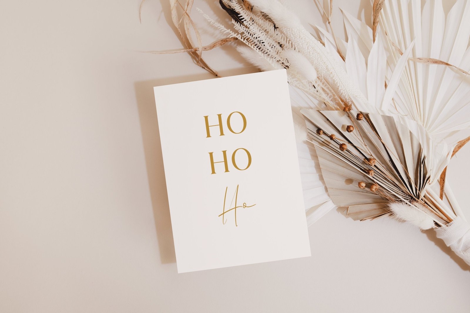 Weihnachtskarte lustig, Weihnachtskarten Set "Ho Ho Ho", creme, Weihnachtsgruß, Karte minimalistisch - HappyLuz Shop