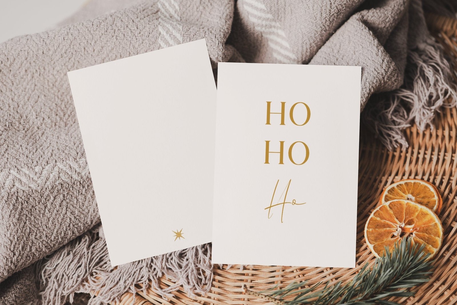 Weihnachtskarte lustig, Weihnachtskarten Set "Ho Ho Ho", creme, Weihnachtsgruß, Karte minimalistisch - HappyLuz Shop