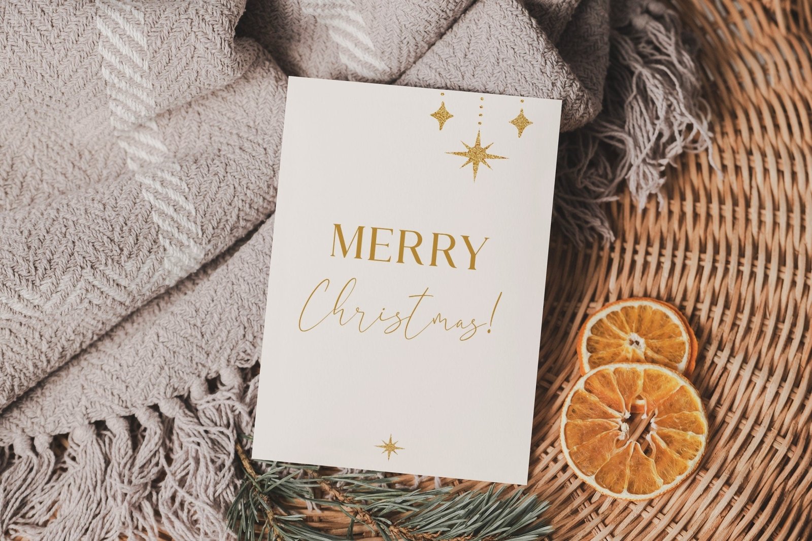 Weihnachtskarte modern, Weihnachtskarten Set "Merry Christmas", creme, Weihnachtsgruß, Karte minimalistisch - HappyLuz Shop