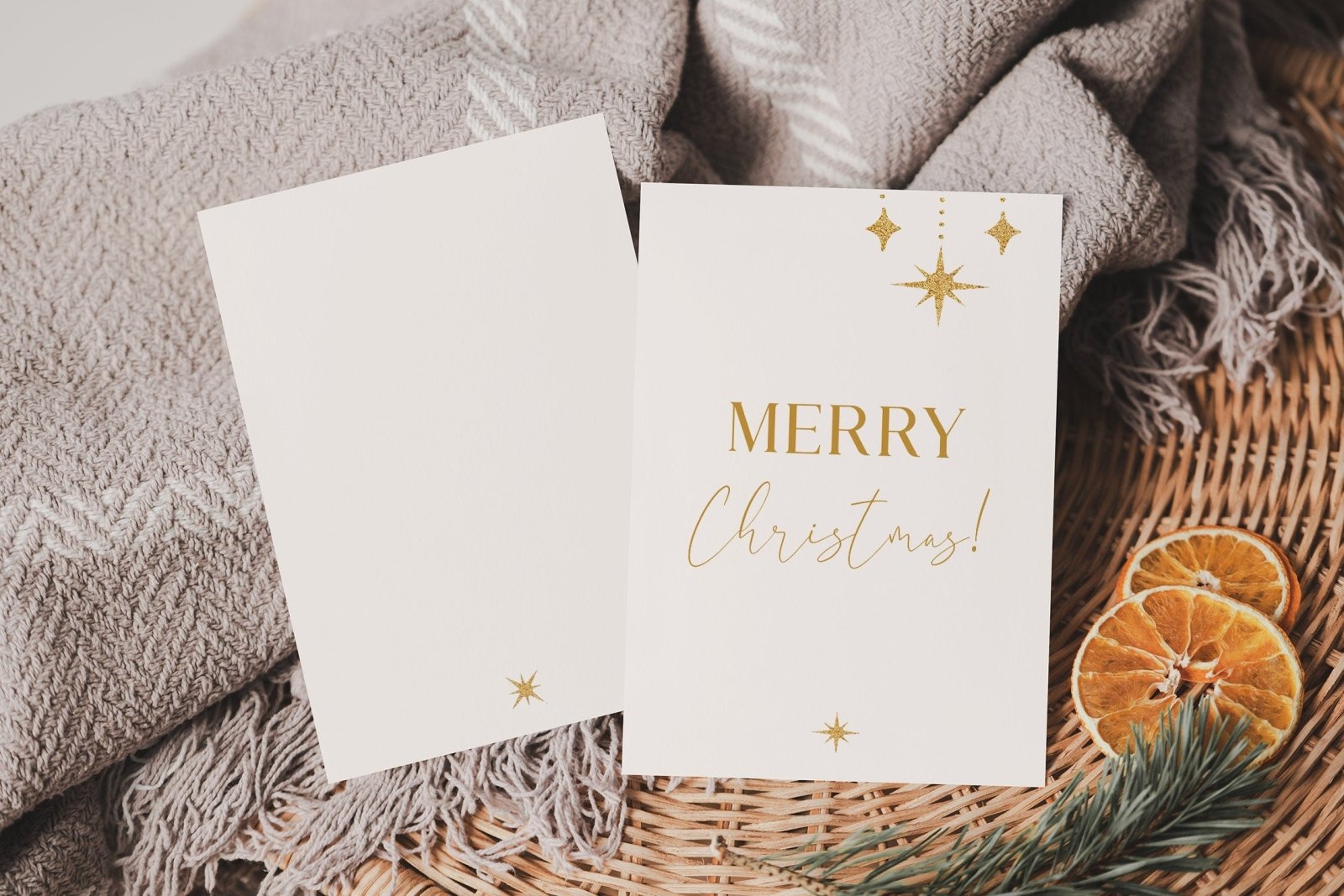 Weihnachtskarte modern, Weihnachtskarten Set "Merry Christmas", creme, Weihnachtsgruß, Karte minimalistisch - HappyLuz Shop