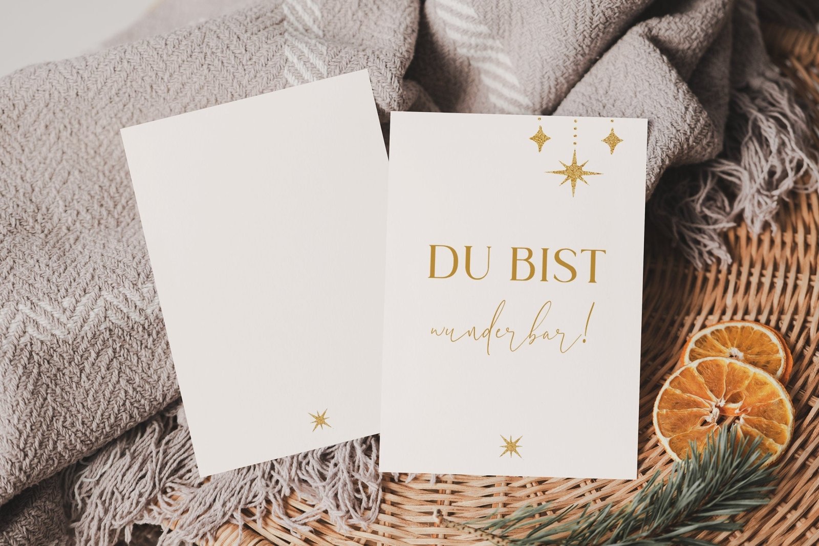 Weihnachtskarte modern, Weihnachtskarten Set minimalistisch "Du bist wunderbar", creme, Weihnachtsgruß - HappyLuz Shop